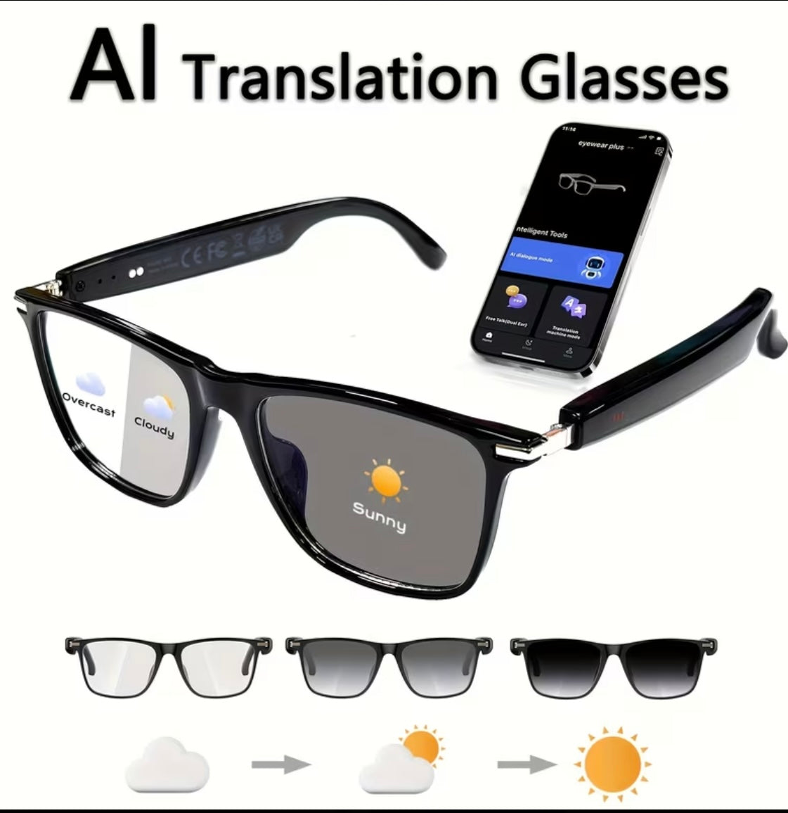 AI Smart Translation Glasses – Real-Time Voice Translator (160+ Languages)