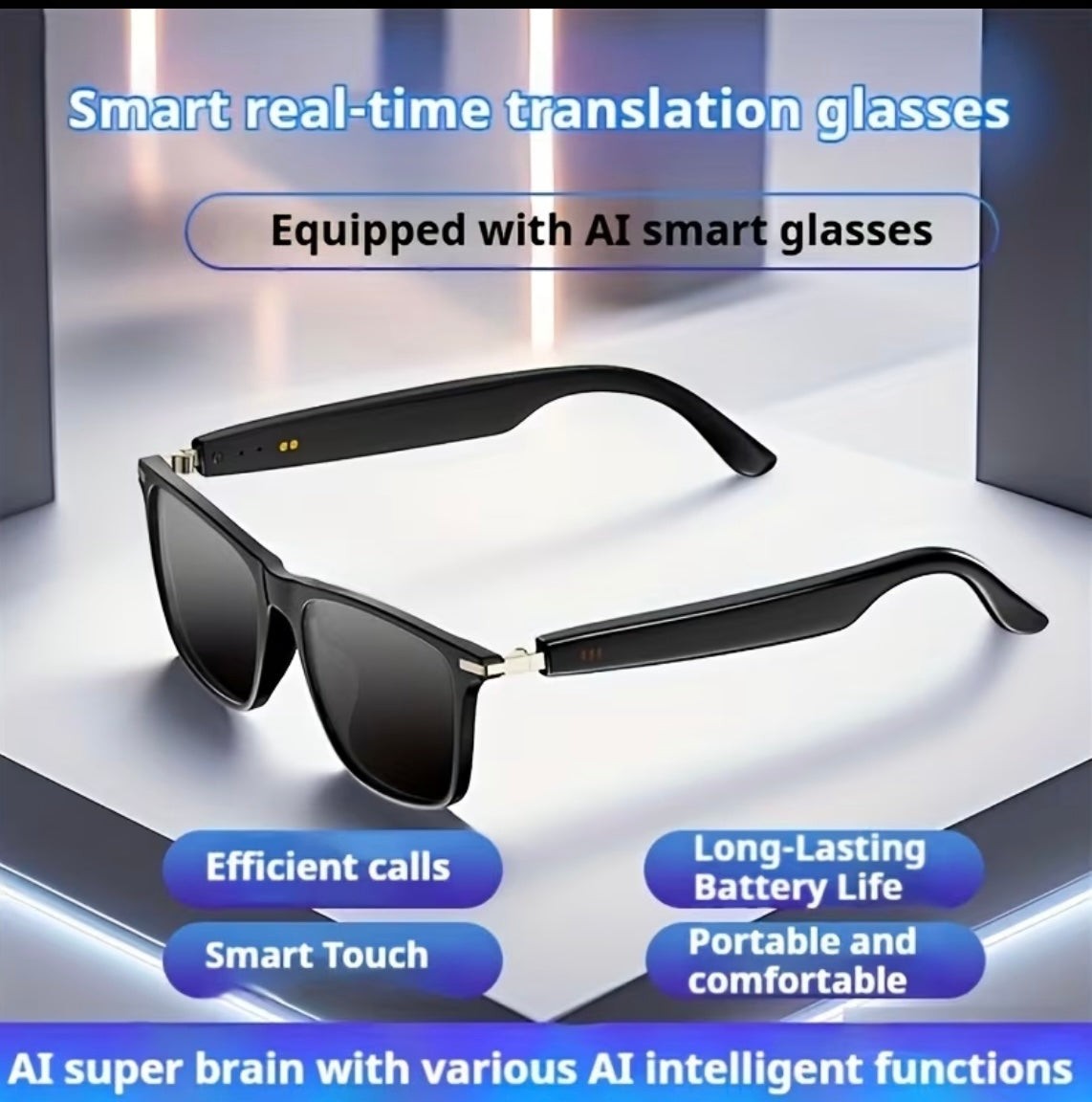 AI Smart Translation Glasses – Real-Time Voice Translator (160+ Languages)